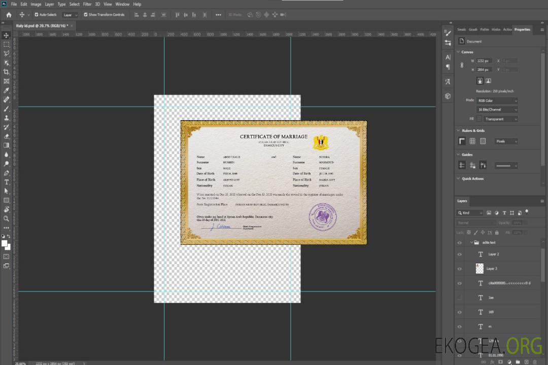 Modèle PSD de certificat de mariage en Syrie template